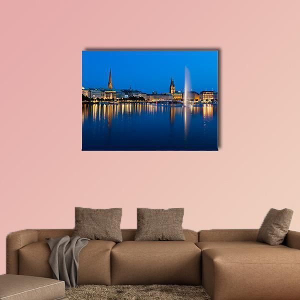 Binnenalster Lake Canvas Wall Art-1 Piece-Gallery Wrap-48" x 32"-Tiaracle