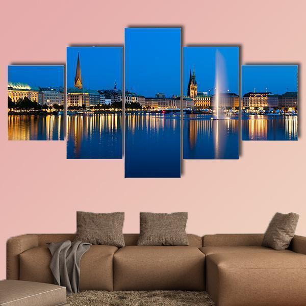 Binnenalster Lake Canvas Wall Art-5 Star-Gallery Wrap-62" x 32"-Tiaracle