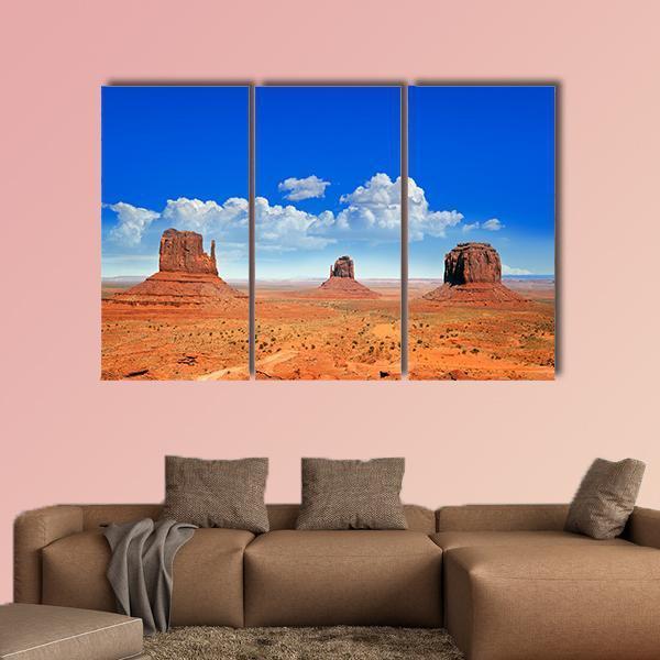 Buttes Of Monument Valley Canvas Wall Art-3 Horizontal-Gallery Wrap-37" x 24"-Tiaracle