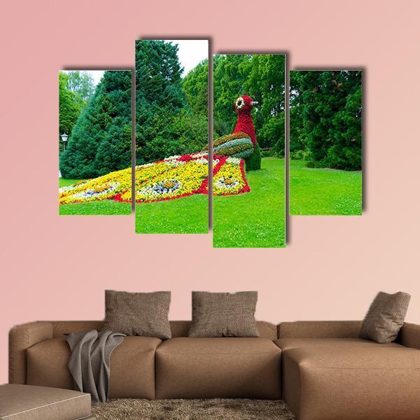 Peacock Of Flowers Canvas Wall Art-4 Pop-Gallery Wrap-50" x 32"-Tiaracle