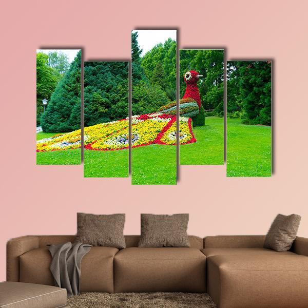 Peacock Of Flowers Canvas Wall Art-5 Pop-Gallery Wrap-47" x 32"-Tiaracle