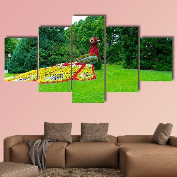 Peacock Of Flowers Canvas Wall Art-5 Star-Gallery Wrap-62" x 32"-Tiaracle