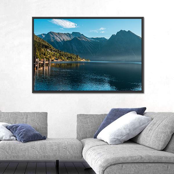 The Fjord With Mountain Canvas Wall Art-1 Piece-Floating Frame-24" x 16"-Tiaracle