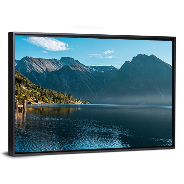 The Fjord With Mountain Canvas Wall Art-3 Horizontal-Gallery Wrap-25" x 16"-Tiaracle