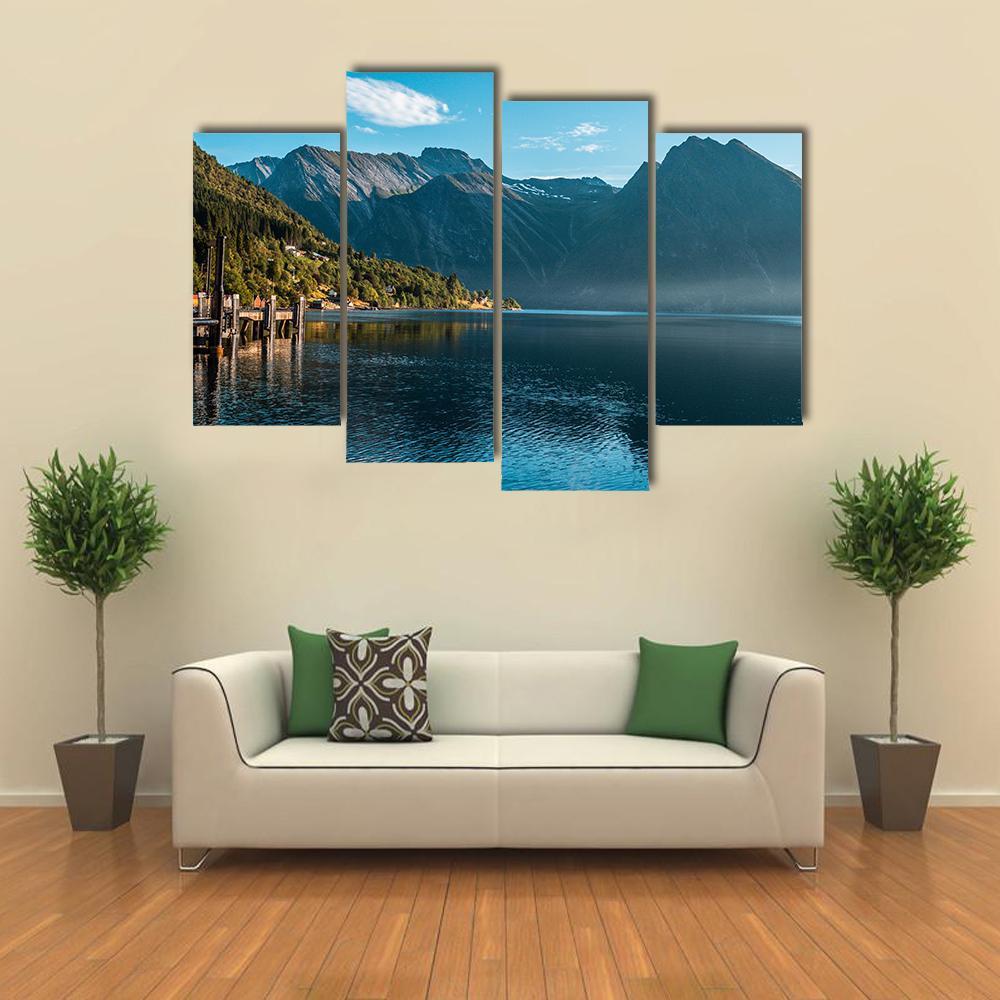 The Fjord With Mountain Canvas Wall Art-4 Pop-Gallery Wrap-50" x 32"-Tiaracle