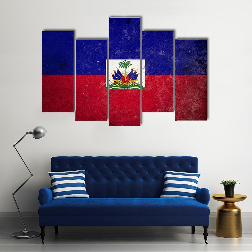 Flag Of Haiti Canvas Wall Art-5 Pop-Gallery Wrap-47" x 32"-Tiaracle