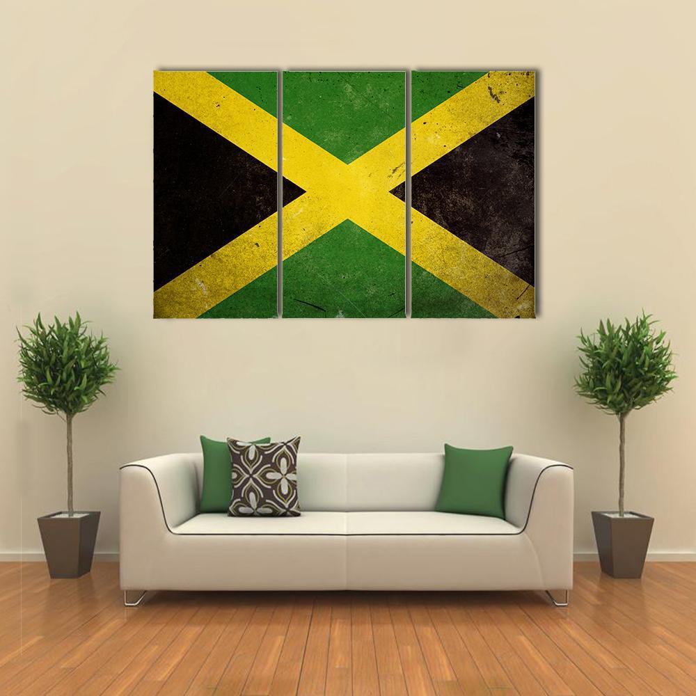 Flag Of Jamaica Canvas Wall Art-3 Horizontal-Gallery Wrap-37" x 24"-Tiaracle