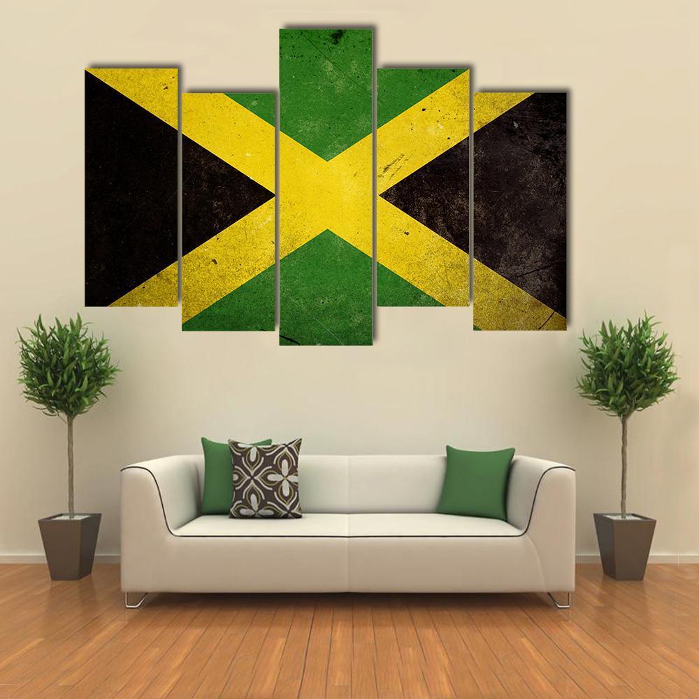 Flag Of Jamaica Canvas Wall Art-5 Pop-Gallery Wrap-47" x 32"-Tiaracle