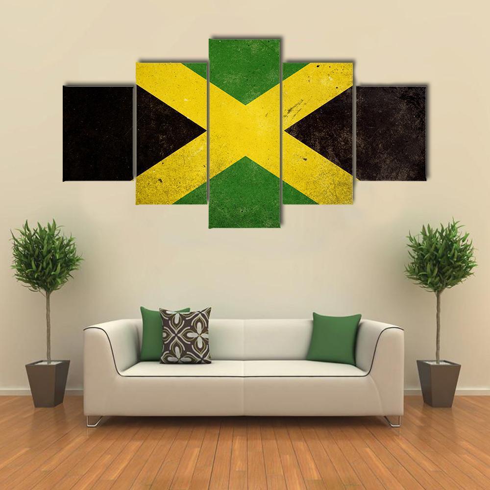 Flag Of Jamaica Canvas Wall Art-5 Star-Gallery Wrap-62" x 32"-Tiaracle