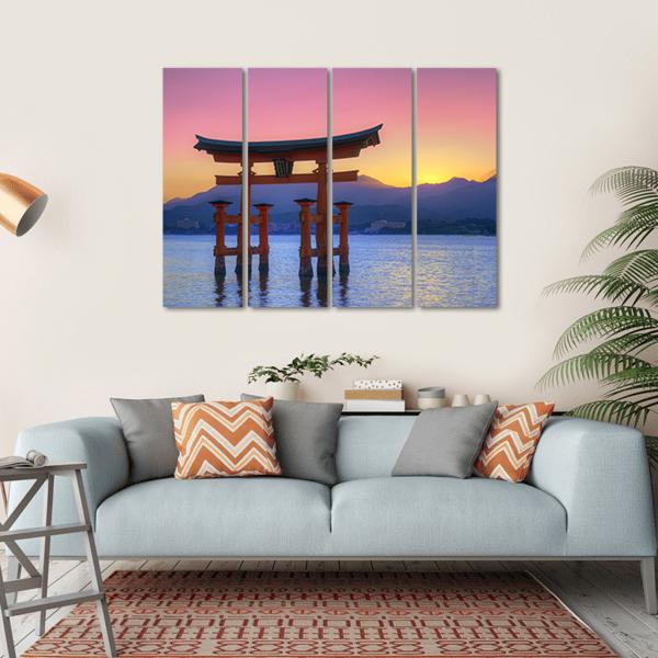 Floating Torii Gate Canvas Wall Art-4 Horizontal-Gallery Wrap-34" x 24"-Tiaracle