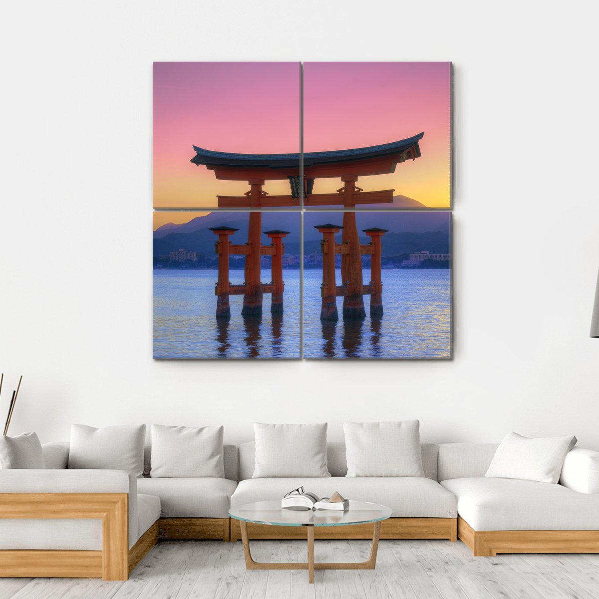 Floating Torii Gate Canvas Wall Art-4 Square-Gallery Wrap-17" x 17"-Tiaracle