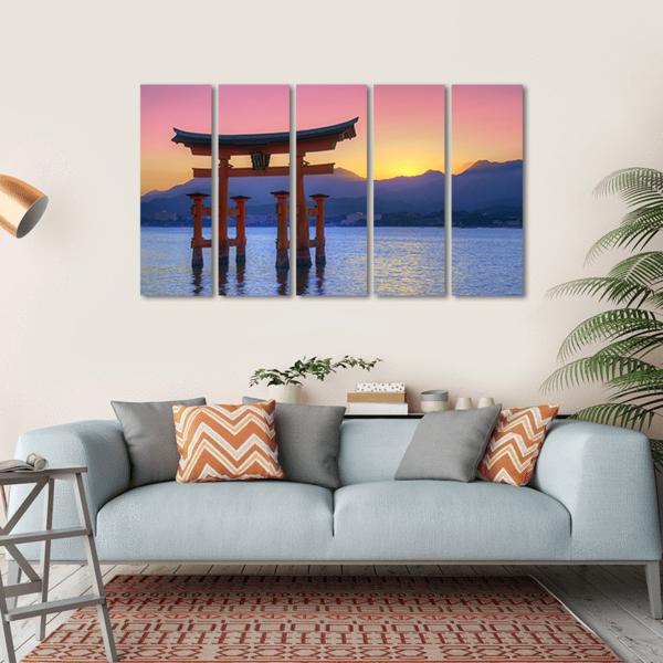 Floating Torii Gate Canvas Wall Art-5 Horizontal-Gallery Wrap-22" x 12"-Tiaracle