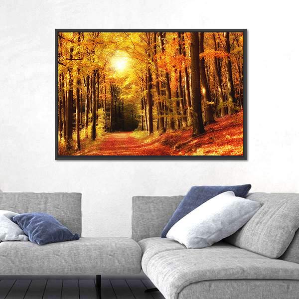 The Forest In Autumn Canvas Wall Art-1 Piece-Floating Frame-24" x 16"-Tiaracle