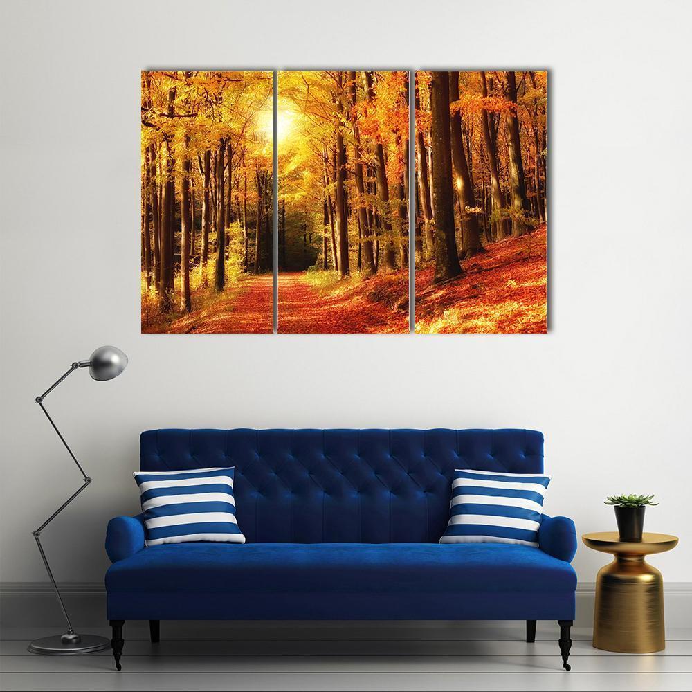 The Forest In Autumn Canvas Wall Art-3 Horizontal-Gallery Wrap-37" x 24"-Tiaracle