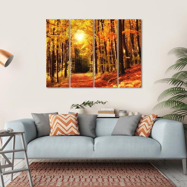 The Forest In Autumn Canvas Wall Art-4 Horizontal-Gallery Wrap-34" x 24"-Tiaracle