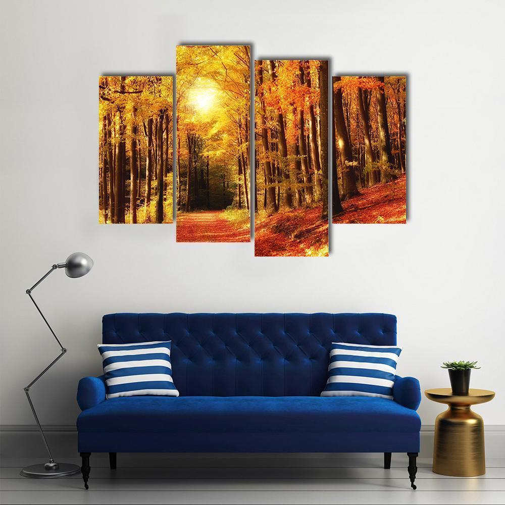 The Forest In Autumn Canvas Wall Art-4 Pop-Gallery Wrap-50" x 32"-Tiaracle