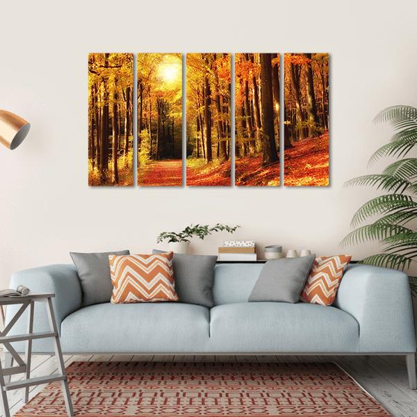 The Forest In Autumn Canvas Wall Art-5 Horizontal-Gallery Wrap-22" x 12"-Tiaracle