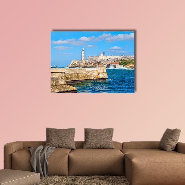 Morro & Malecon Seawall Canvas Wall Art-1 Piece-Gallery Wrap-48" x 32"-Tiaracle