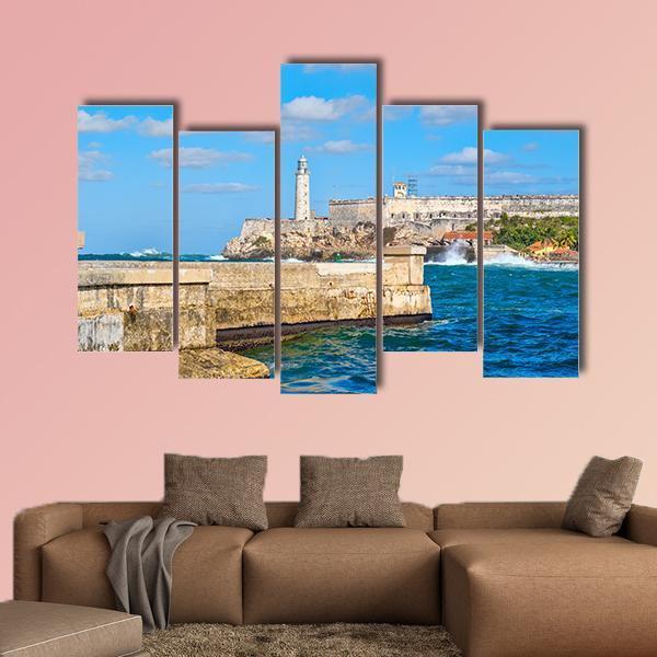 Morro &amp; Malecon Seawall Canvas Wall Art-5 Pop-Gallery Wrap-47&quot; x 32&quot;-Tiaracle