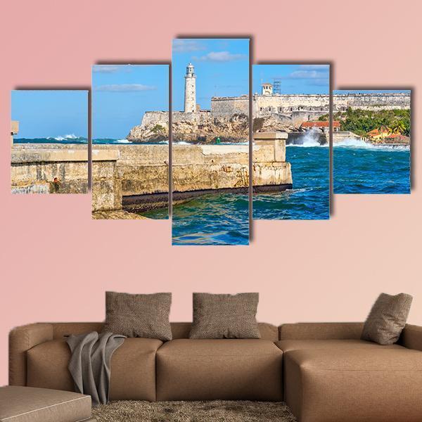 Morro &amp; Malecon Seawall Canvas Wall Art-5 Star-Gallery Wrap-62&quot; x 32&quot;-Tiaracle