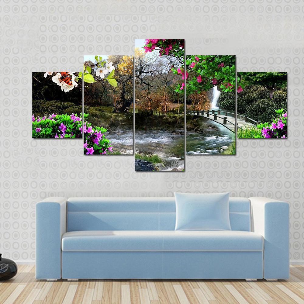 The Four Seasons Canvas Wall Art-5 Star-Gallery Wrap-62" x 32"-Tiaracle