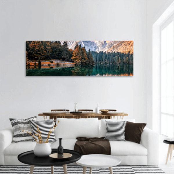 The Fusine Lake Italy Panoramic Canvas Wall Art-3 Piece-25" x 08"-Tiaracle