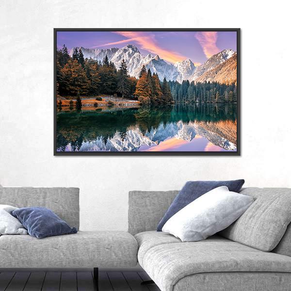 The Fusine Lake Italy Canvas Wall Art-1 Piece-Floating Frame-24" x 16"-Tiaracle