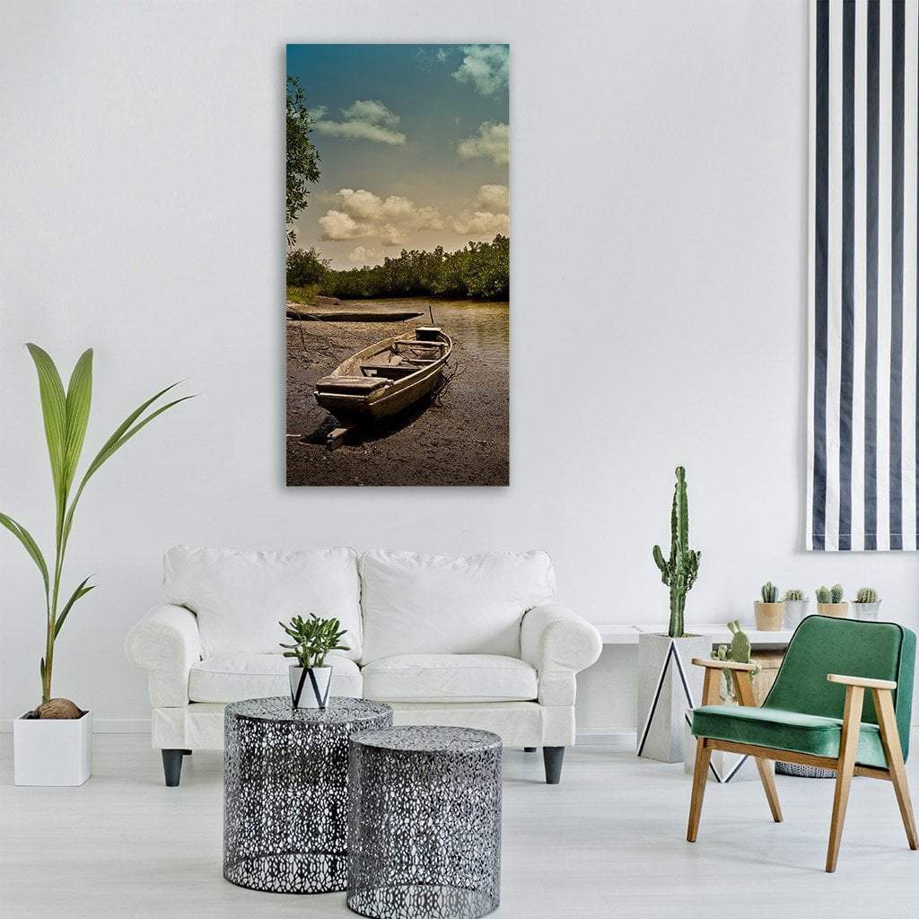 The Gambia River With Boat Vertical Canvas Wall Art-1 Vertical-Gallery Wrap-12" x 24"-Tiaracle