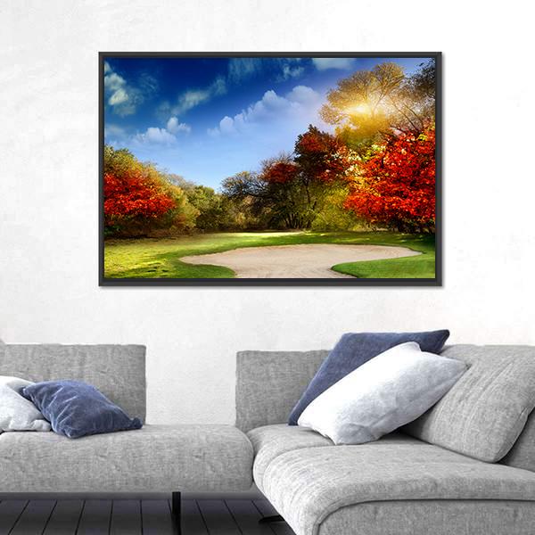 Golf Course In Autumn Canvas Wall Art-1 Piece-Floating Frame-24&quot; x 16&quot;-Tiaracle