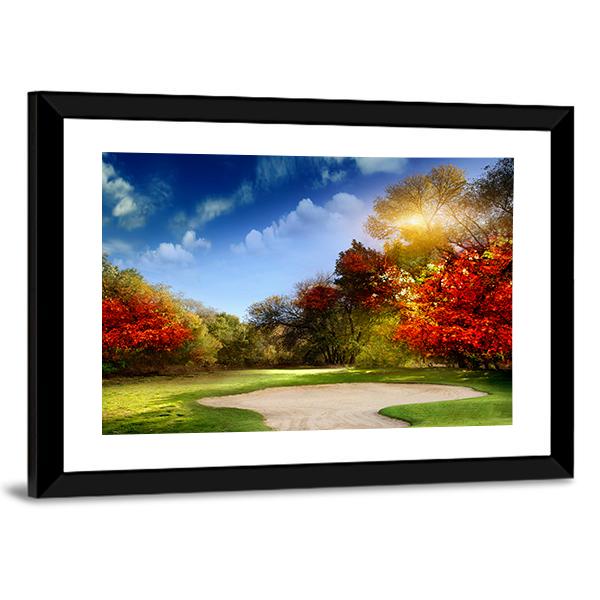 Golf Course In Autumn Canvas Wall Art-5 Horizontal-Gallery Wrap-22&quot; x 12&quot;-Tiaracle