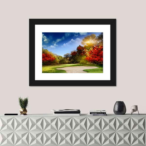 Golf Course In Autumn Canvas Wall Art-5 Horizontal-Gallery Wrap-22" x 12"-Tiaracle