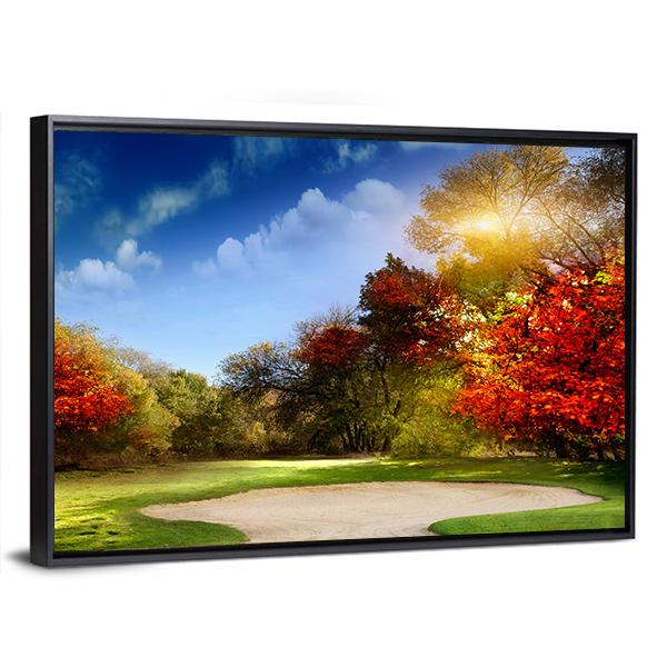 Golf Course In Autumn Canvas Wall Art-5 Horizontal-Gallery Wrap-22" x 12"-Tiaracle