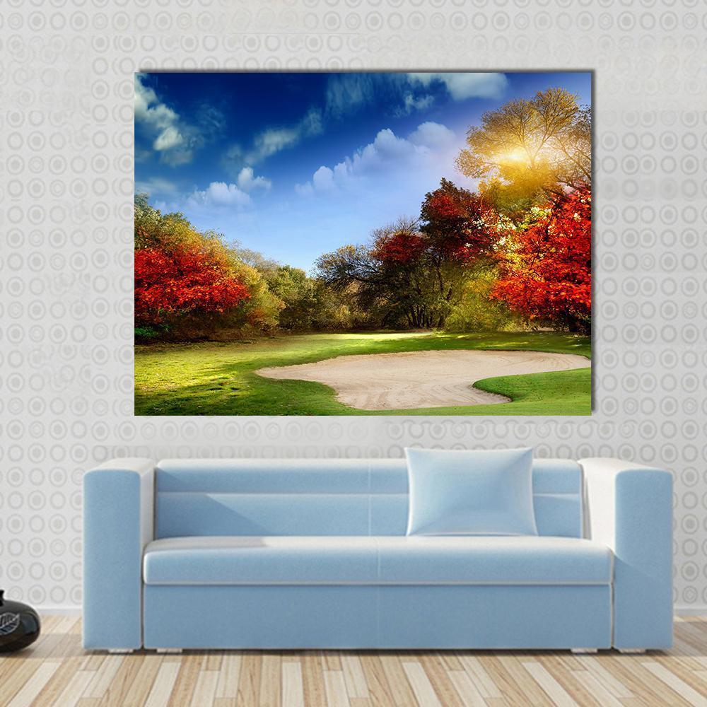 Golf Course In Autumn Canvas Wall Art-4 Horizontal-Gallery Wrap-34" x 24"-Tiaracle
