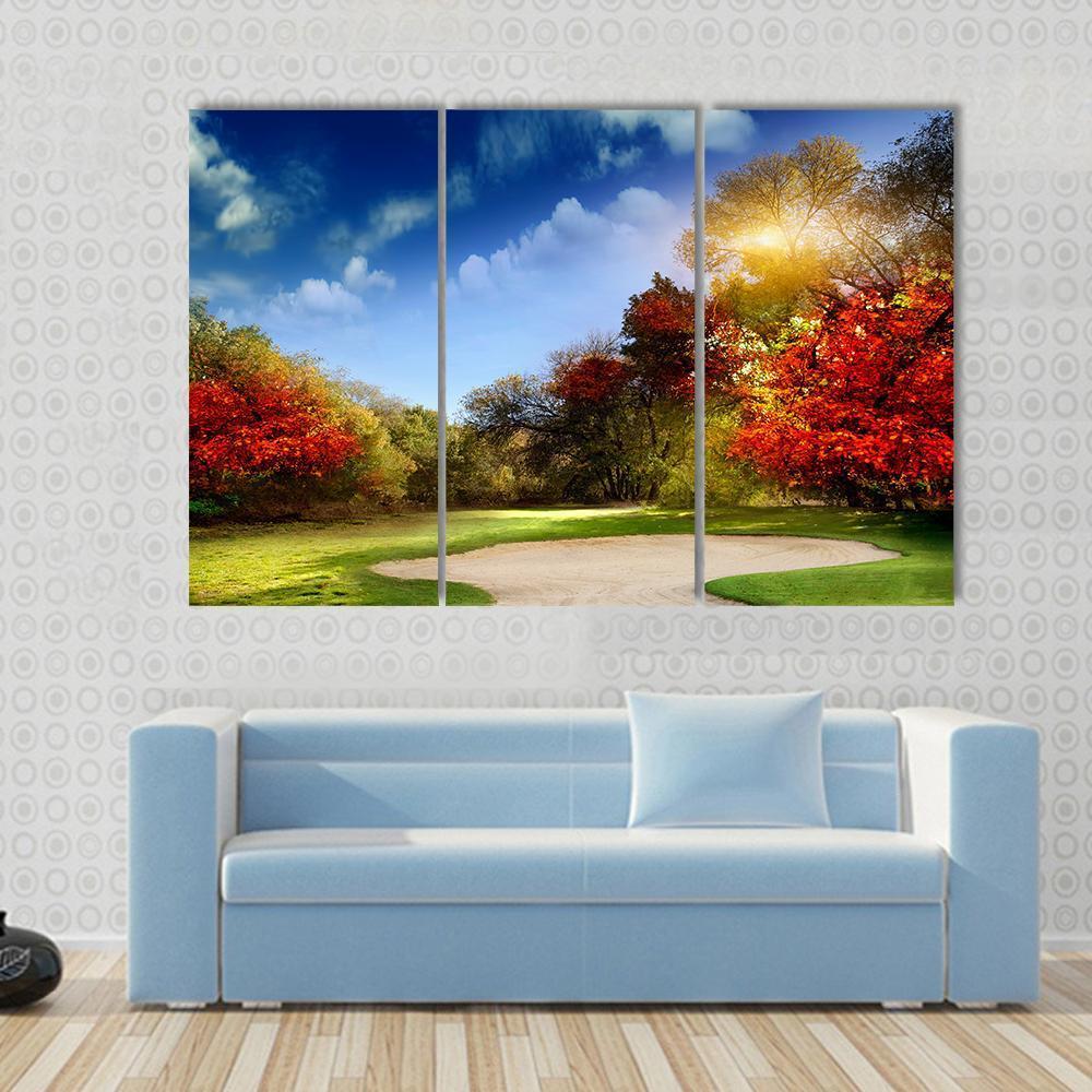Golf Course In Autumn Canvas Wall Art-4 Pop-Gallery Wrap-50" x 32"-Tiaracle
