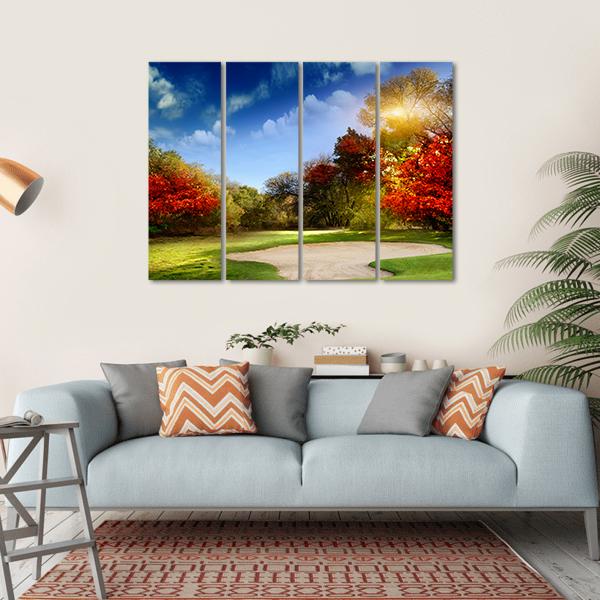 Golf Course In Autumn Canvas Wall Art-4 Horizontal-Gallery Wrap-34" x 24"-Tiaracle