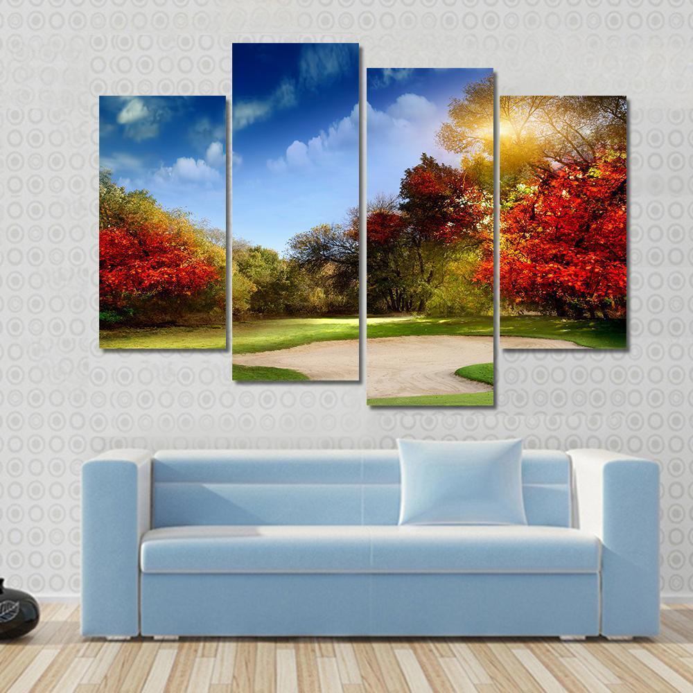 Golf Course In Autumn Canvas Wall Art-4 Pop-Gallery Wrap-50&quot; x 32&quot;-Tiaracle