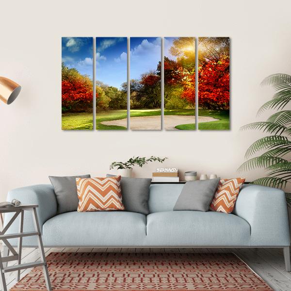 Golf Course In Autumn Canvas Wall Art-5 Horizontal-Gallery Wrap-22&quot; x 12&quot;-Tiaracle