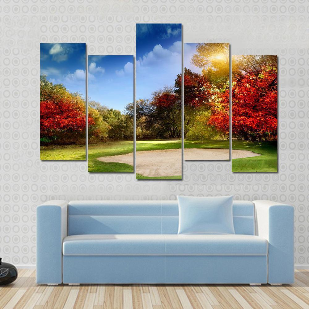 Golf Course In Autumn Canvas Wall Art-5 Pop-Gallery Wrap-47&quot; x 32&quot;-Tiaracle