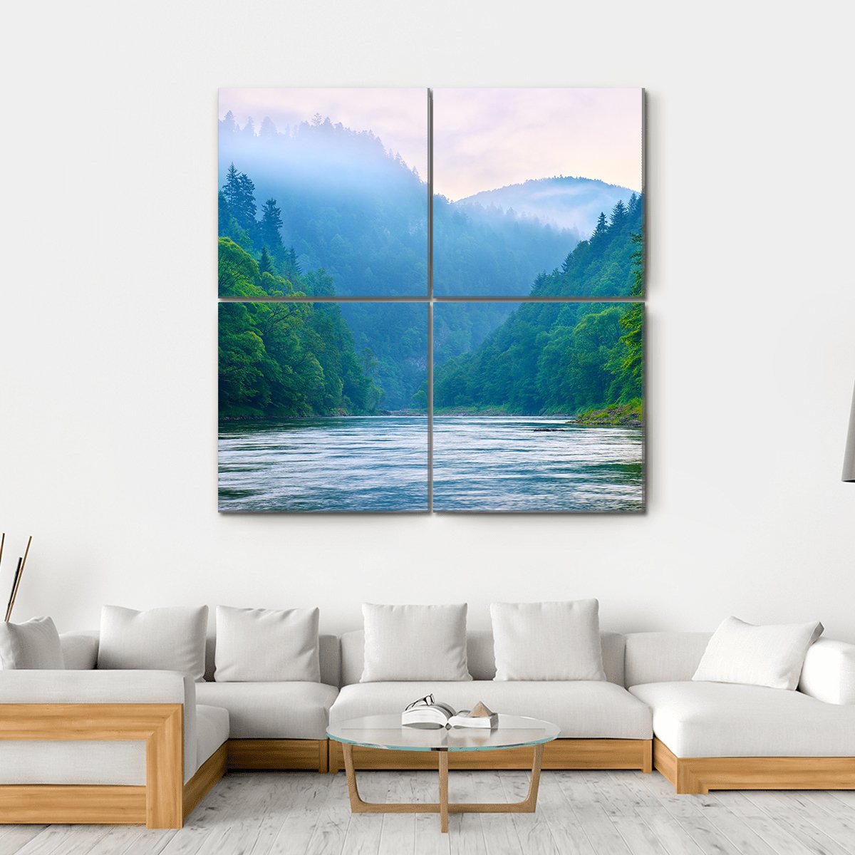 The Gorge Of Mountain River Canvas Wall Art-4 Square-Gallery Wrap-17" x 17"-Tiaracle