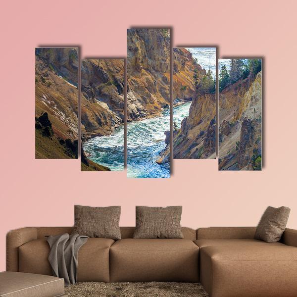 Grand Canyon Of Yellowstone National Park Canvas Wall Art-5 Pop-Gallery Wrap-47" x 32"-Tiaracle
