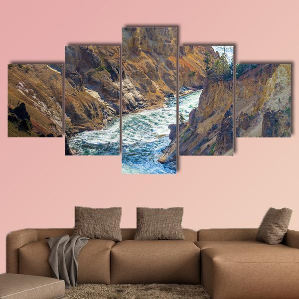 Grand Canyon Of Yellowstone National Park Canvas Wall Art-5 Star-Gallery Wrap-62" x 32"-Tiaracle