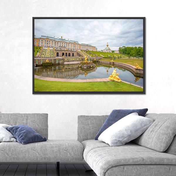 The Grand Cascade Fountain Canvas Wall Art-1 Piece-Floating Frame-24" x 16"-Tiaracle