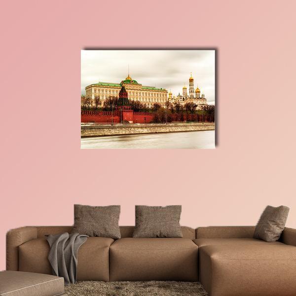 Grand Kremlin Palace Canvas Wall Art in beige, brown and red, single panel hung on a wall
