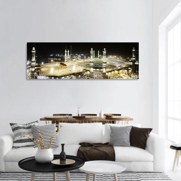 Holy Kaaba At Night Panoramic Canvas Wall Art-1 Piece-36" x 12"-Tiaracle