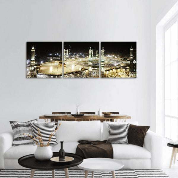 Holy Kaaba At Night Panoramic Canvas Wall Art-3 Piece-25" x 08"-Tiaracle