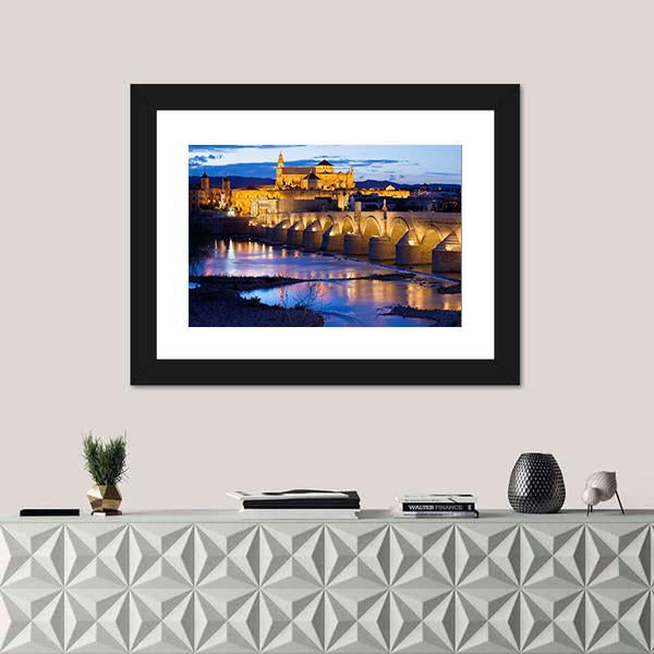 Roman Bridge & Great Mosque Cordoba Canvas Wall Art-3 Horizontal-Gallery Wrap-25" x 16"-Tiaracle