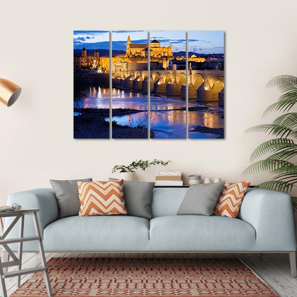 Roman Bridge &amp; Great Mosque Cordoba Canvas Wall Art-4 Horizontal-Gallery Wrap-34" x 24"-Tiaracle