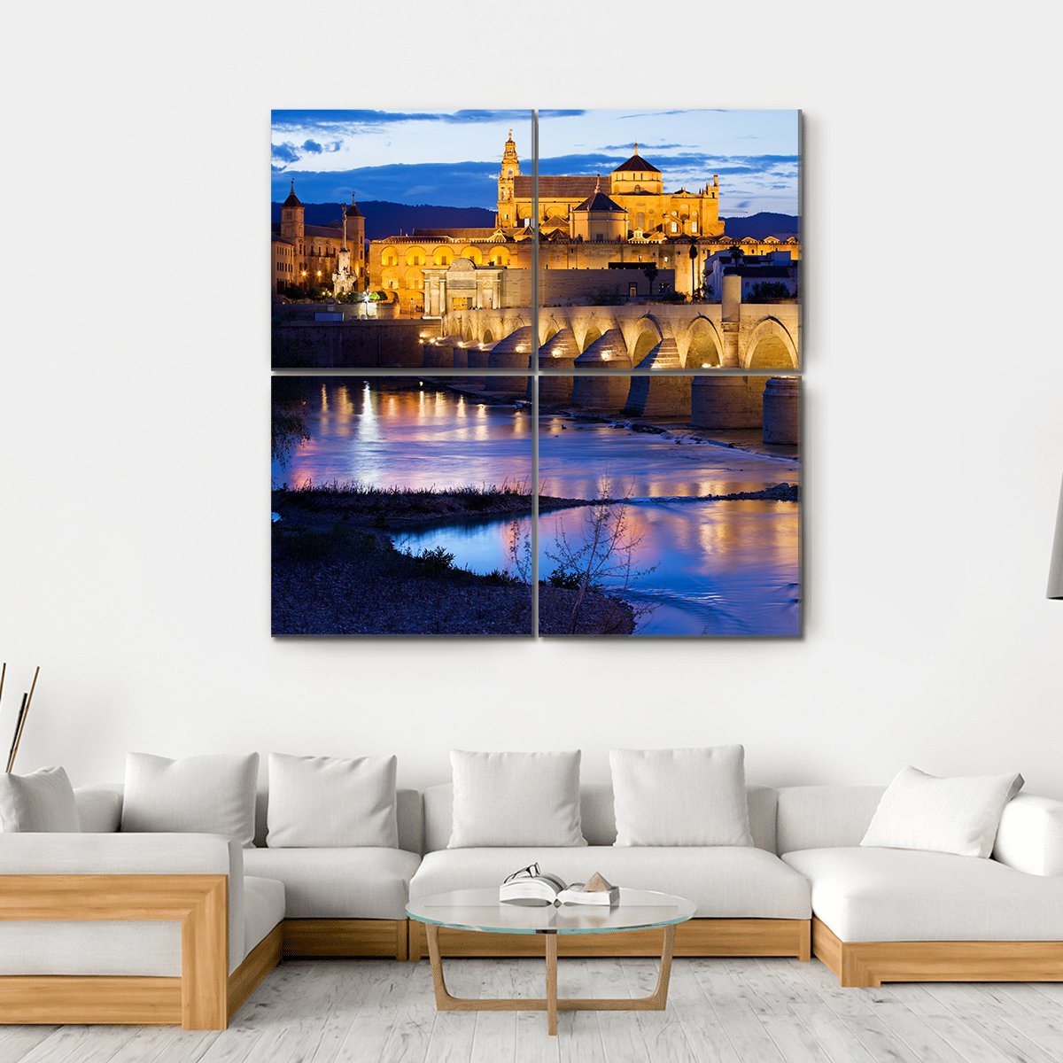 Roman Bridge & Great Mosque Cordoba Canvas Wall Art-4 Square-Gallery Wrap-17" x 17"-Tiaracle