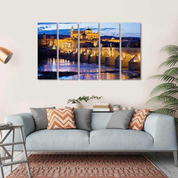 Roman Bridge &amp; Great Mosque Cordoba Canvas Wall Art-5 Horizontal-Gallery Wrap-22" x 12"-Tiaracle