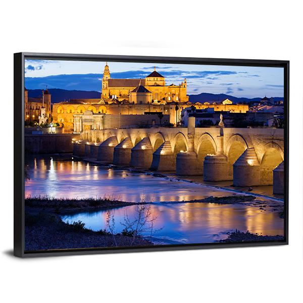 Roman Bridge & Great Mosque Cordoba Canvas Wall Art-3 Horizontal-Gallery Wrap-25" x 16"-Tiaracle